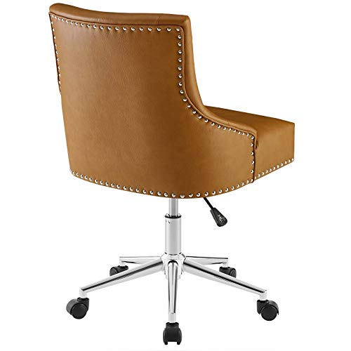 Modway Regent Tufted Button Faux Leather Swivel Office Chair with Nailhead Trim in Tan