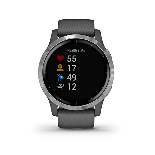Garmin 010-02174-01 Vivoactive 4 Smartwatch Shadow Gray/Stainless Bundle with 1 Year Extended Warranty