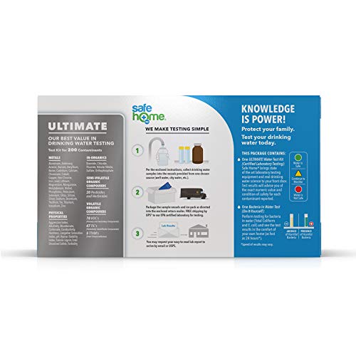 Safe Home ULTIMATE Drinking Water Test Kit – CITY WATER or WELL WATER – 200 Contaminants Tested at Our EPA Certified Laboratory – Rated BEST OVERALL KIT by ‘The Spruce’