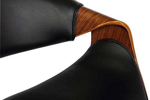 Armen Living Butterfly Swivel Adjustable Barstool in Black Faux Leather and Walnut Wood Finish