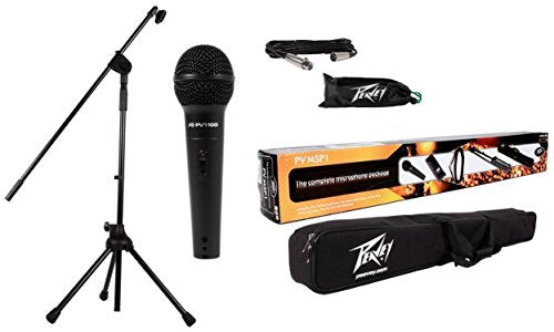(4) Peavey PV MSP1 PVi 100 Microphones+Mic Stands w/Boom+Gig Bags+XLR Cables