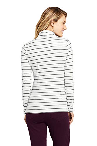 Lands' End Women LWCM Shaped Turtleneck Ivory/Charcoal Heather Stripe Tall X-Large