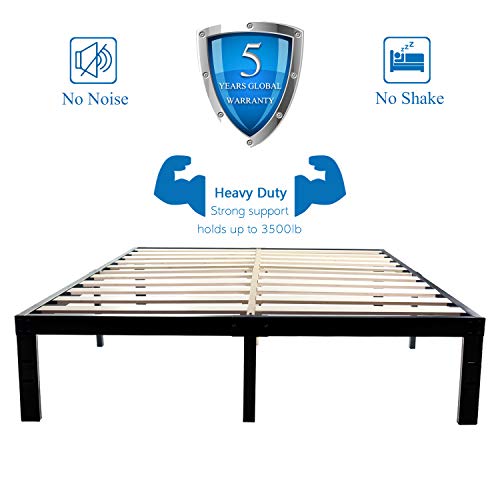 14 Inch Metal Platform Bed Frames / Wood Slat Support / No Box Spring Needed / 3500 lbs Heavy Duty/ Noise Free/ With storage / Black Finish Cal King