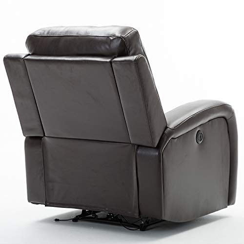 Bonzy Home Power Recliner Chair Air Leather Overstuffed Electric Faux Leather Recliner with USB Charge Port Dark Brown