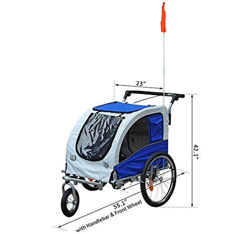 Aosom Elite II 2-in-1 Pet Dog Bike Trailer and Stroller with Suspension and Storage Pockets, Blue