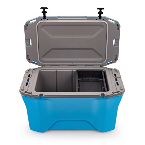 Camco Currituck Cyan Blue & Gray 30 Quart Cooler Rugged Exterior Made for Camping, Hunting, Fishing and Tailgating w/ Cooler Basket