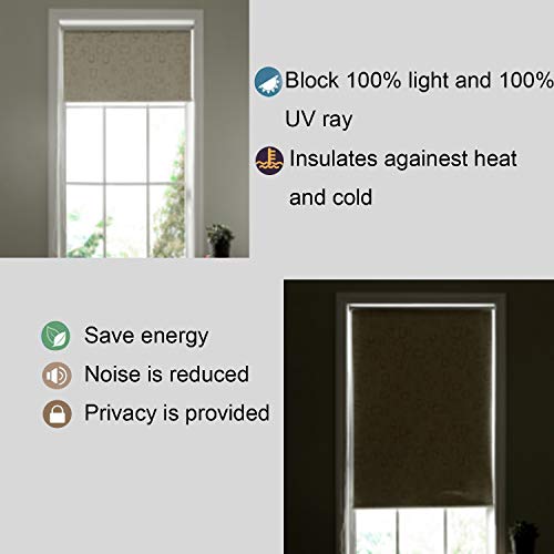 PASSENGER PIGEON Thermal Insulated 100% Blackout Waterproof Fabric Custom Window Roller Shades Blinds,74" W x 76" L,Light Grey