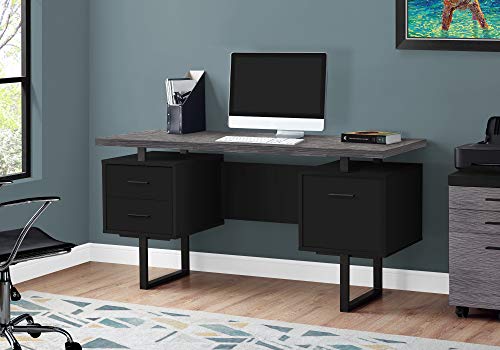 Monarch Specialties Computer Desk with Drawers - Contemporary Style - Home & Office Computer Desk with Metal Legs - 60" L (Black - Grey Top)