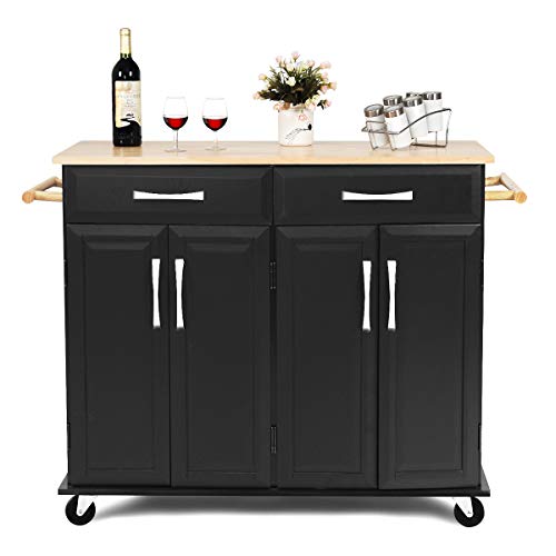 Giantex Kitchen Trolley Cart Rolling Utility Island Rubber Wood Top Large Storage Easy-Clean with Smooth Lockable Wheels