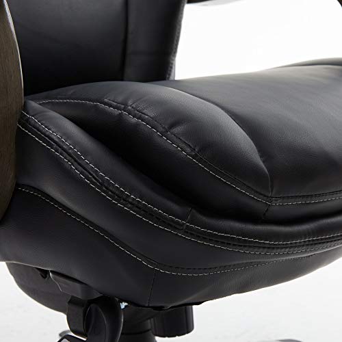 LaZBoy Big & Tall Executive Office Comfort Core Cushions, Ergonomic High-Back Chair with Solid Wood Arms, Bonded Leather, Black