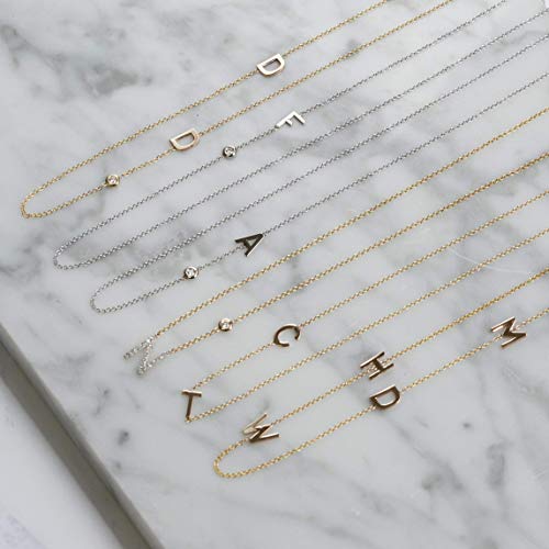 14k Gold Asymmetrical Initial Necklace, Zoe Lev Jewelry, Side Initial Necklace, Gold Sideways Letter Necklace