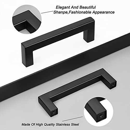 100 Pack Probrico Black Stainless Steel Square Corner Bar Cabinet Door Handles Drawer Pulls Knobs 1/2 in Width Hole Centers 4 inch 102mm