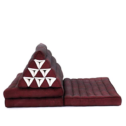 Leewadee 3-Fold Mat XXL with Triangle Cushion – Firm TV Pillow, Foldable Mattress with Cushion Made of Eco-Friendly Kapok, 67 x 31 inches, red