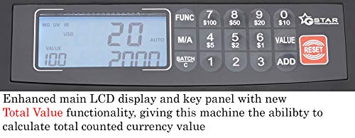 GStar Money Counter with UV/MG/IR Counterfeit Bill Detection Plus External Display with Warranty, American Brand, American Seller (1200 Notes/Min. & Total Value Count Function)