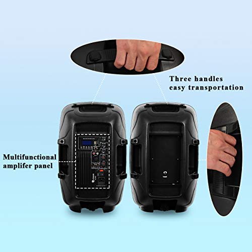 La fete Dual 2-Way 10'' 1600 Watt Powered PA Speaker System, Portable DJ Speaker with Active + Passive Speakers, 2 Speaker Stands, Microphone, Bluetooth, USB/SD Card, FM Radio, Remote Control