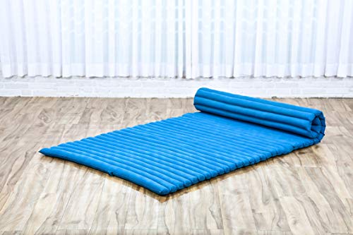 LEEWADEE Rollable Floor Mat L – Comfortable and Rollable Thai Mattress, Soft Massage Mat Filled with Eco-Friendly Kapok, Perfect to Use as a Sleeping Mat 75 x 39 inches, Light Blue