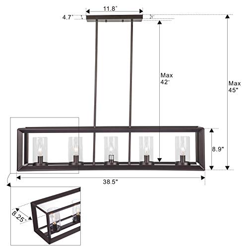 Emliviar 5-Light Kitchen Island Lighting, Modern Domestic Linear Pendant Light Fixture, Oil Rubbed Bronze Finish with Clear Glass Shade, 2074LP ORB