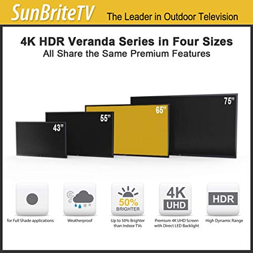 SunBriteTV Weatherproof Outdoor 65-Inch Veranda (2nd Gen) 4K UHD HDR LED Television - SB-V-65-4KHDR-BL Black