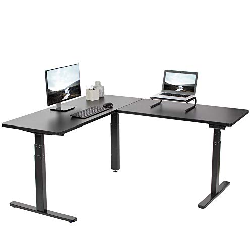 VIVO Electric 67 x 60 inch Corner Stand Up Desk | Black Table Top, Black Frame, Height Adjustable L-Shaped Standing Workstation (DESK-KIT-3E6B)