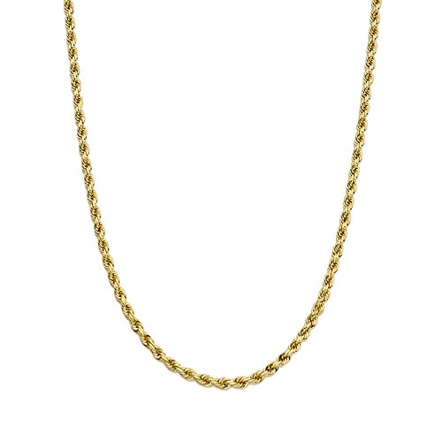 14K Yellow Gold 3.5mm Diamond Cut Rope Chain Necklace, Mens Womens with Lobster Lock (18)