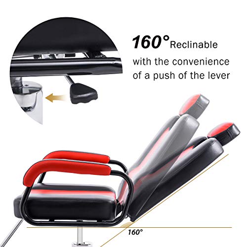 Hydraulic Recliner Barber Chair for Salon w/ 20% Extra Wider Seat & Heavy Duty Hydraulic Pump, 2020 Upgraded Black & Red