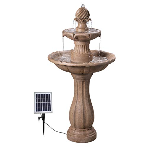 Kenroy Home Classic Outdoor Solar Floor Fountain ,44 Inch Height, 22 Inch Width, 22 Inch Ext. with Sandstone Finish
