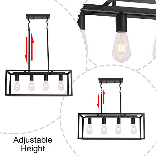 VINLUZ Rectangular Metal Chandelier.6 Light Black Linear Industrial Pendant Lights Cage Island Ceiling Lighting Fixture for Dining Room Kitchen