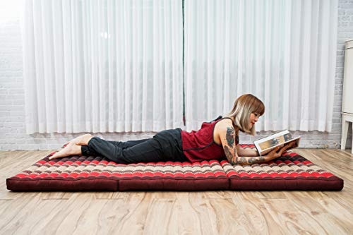 LEEWADEE Trifold Mattress XL – Comfortable Thai Massage Pad, Foldable Relaxation Floor Mattress Filled with Eco-Friendly Kapok, Perfect to Use as a Sleeping Mat 79 x 41 inches, red