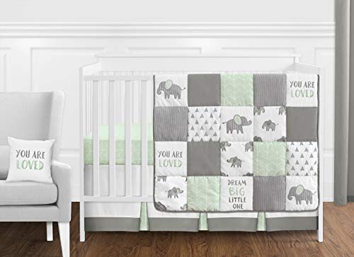 Sweet Jojo Designs Mint, Grey and White Watercolor Elephant Safari Baby Unisex Crib Bedding Set - 11 Pieces