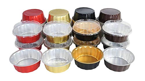 KitchenDance Disposable Colored Aluminum 8 oz. Individual Cake Cups- Tart Pans-Dessert Pans. Color and Lid Options #A8 (1000, Red with Lids)