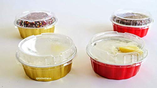 KitchenDance Disposable Colored Aluminum 8 oz. Individual Cake Cups- Tart Pans-Dessert Pans. Color and Lid Options #A8 (1000, Red with Lids)