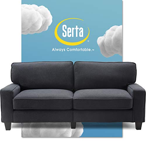 Serta Palisades Upholstered Sofas for Living Room Modern Design Couch, Straight Arms, Soft Fabric Upholstery, Tool-Free Assembly, 78", Charcoal