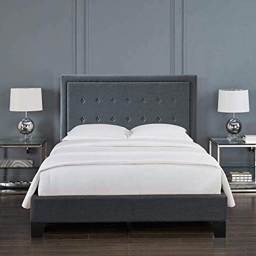Inofia Queen Upholstered Bed Frame Diamond Tufted Platform W/ Headboard Strong Wood Slats Center Support Legs Easy Assembly