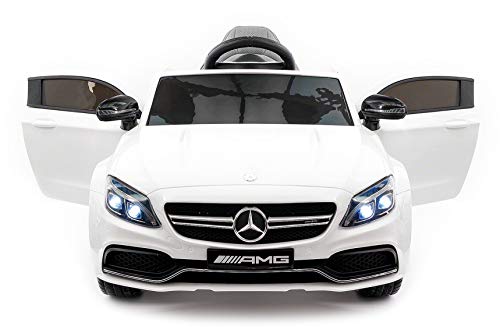 Moderno Kids Mercedes C63S 12V Power Children Ride-On Car with R/C Parental Remote + EVA Foam Rubber Wheels + Leather Seat + MP3 USB Music Player + LED Lights (White)