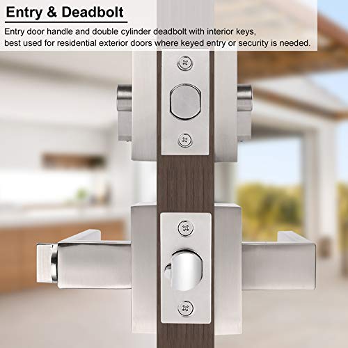 10 Sets Entry Door Handles with Single Cylinder Deadbolt for Exterior Front Doors, Satin Nickel Finish Keyed Alike Leversets, Come with Same Keys, Contractor Pack of 6