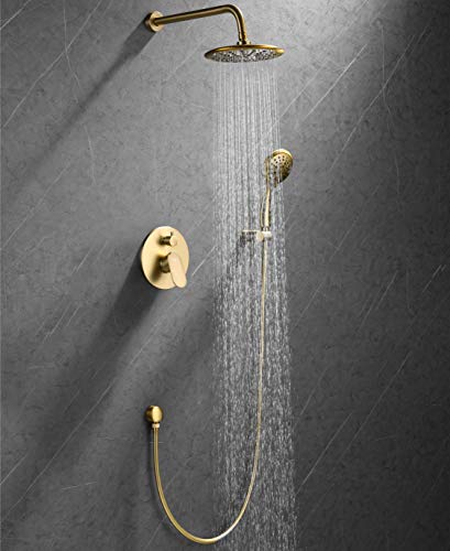 Shower System Wall Mounted Faucet For Bathroom High Pressure Head & 3-Setting Handheld Set Balance Valve W/ Trim & Diverter