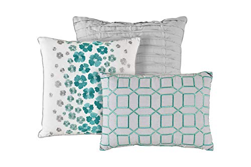 Lanwood Claire Cotton 10-Piece Comforter Set, Queen, Teal Floral