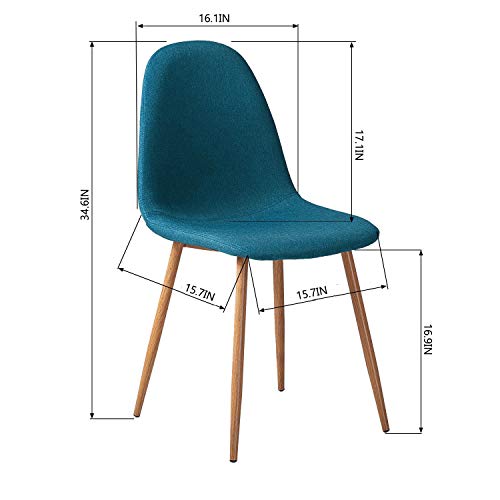 GreenForest Mid Century Dining Kitchen Chair Set of 4 Modern Indoor Outdoor Guest Chair Fabric Upholstered Side Chair with Metal Legs,Teal