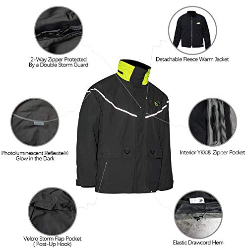 Navis Marine Sailing Jacket with Bib Pants for Men Women Waterproof Breathable Rain Suit Fishing Foul Weather Gear (Carbon, Medium)