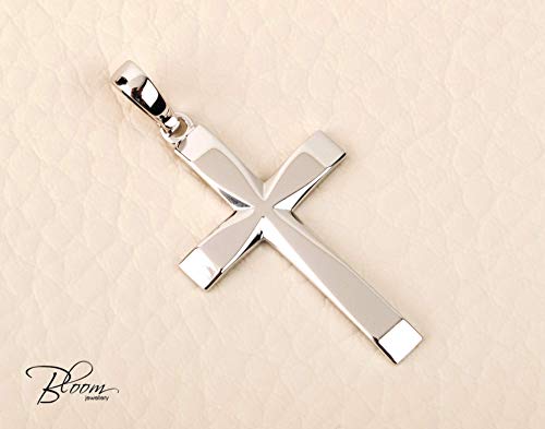 14K White Gold Cross for Men 40 mm. Personalized Pendant