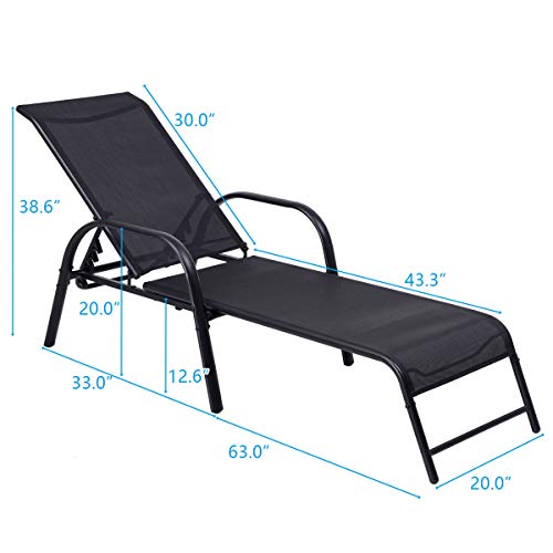 Giantex 2 Pcs Outdoor Patio Chaise, Adjustable Lounge Chairs Patio Furniture Backyard Lawn Sling Chaise Adjustable Back