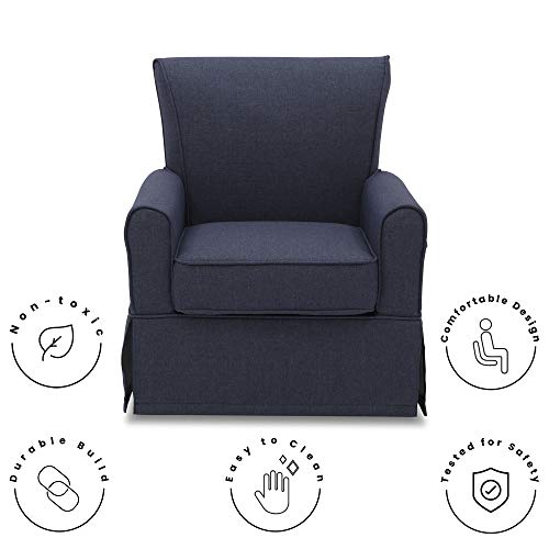 Delta Children Upholstered Glider Swivel Rocker Chair, Charcoal with Flax Welt