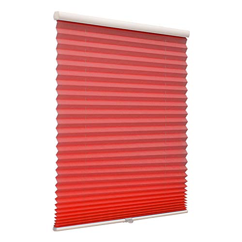Cordless Pleated Window Shades, Free Stop Custom Made Any Size from 20-78inch Wide Light Filtering UV Protection Red Window Blinds, 66" W x 96" L