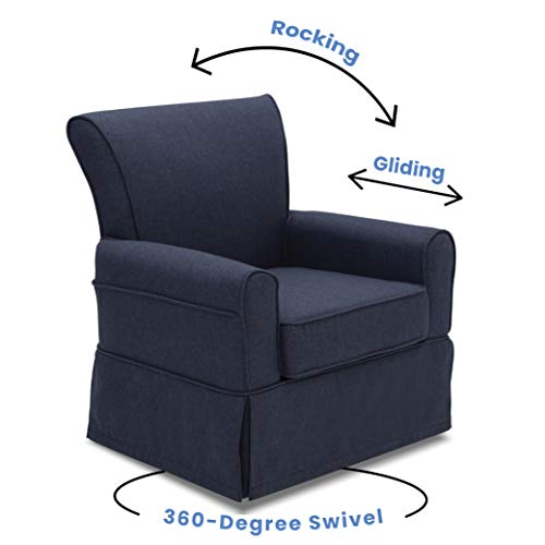 Delta Children Upholstered Glider Swivel Rocker Chair, Charcoal with Flax Welt