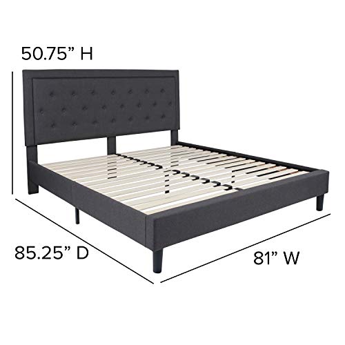 Flash Furniture SL-BK5-K-DG-GG Roxbury King Size Tufted Upholstered Platform Bed in Dark Gray Fabric