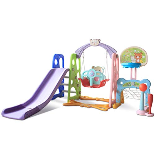 Toddler Climber and Swing Set, 6 in 1 Kids Indoor & Outdoor Slide Swing Playset W/Basketball Hoop, Football Gate, Baseball Bat, Easy Climb Stairs for Infant Playground Games (from US, Multicolour)