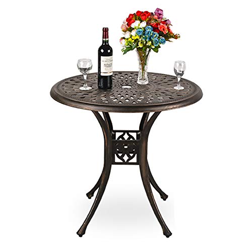 TITIMO 31 inch Diameter Outdoor Round Patio Bistro Dining Table Cast Aluminum with Umbrella Hole Conversation Table …