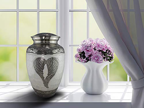 Loving Angel Wings White/Silver Cremation Urns for Human Ashes Adult for Funeral, Burial, Columbarium, Home, Cremation Urns for Human Ashes Adult 200 Cubic inches, Urns for Ashes (Extra Large/Adult)