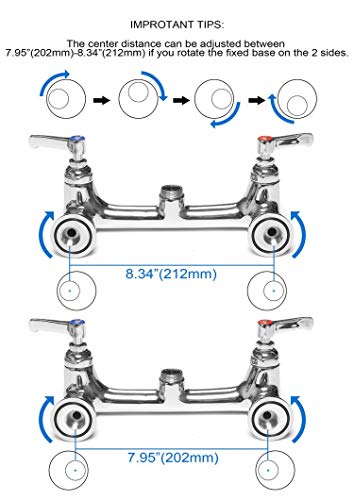 JZBRAIN Double Handle Commercial Kitchen 25" Height 8" Center Wall Mount Faucet with Pull Down Pre-Rinse Spray and Add-on Swing Spout