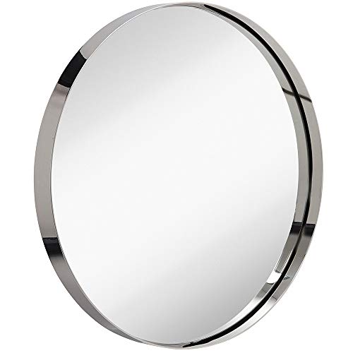 Hamilton Hills 24" Polished Silver Circle Deep Set Metal Round Frame Mirror Glass Panel Silver Framed Rounded Circle Deep Set Design (24" Round)